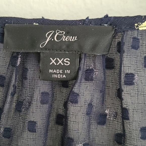 J. Crew Women's Blouse Whimsical BluePolkaDot Size 2XS Lite, Air Chiffon Sleeves - Picture 4 of 11